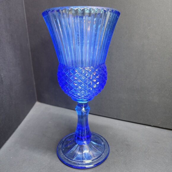 Vintage Avon Fostoria 1976 Martha Washington Cobalt Blue Glass Goblet 8'' Tall - Picture 3 of 9